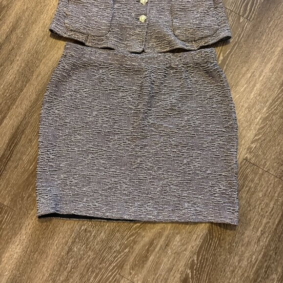 St John Collection Knit Tweed 2 Piece Suit Blazer Skirt Set Black White 14 - Picture 3 of 11